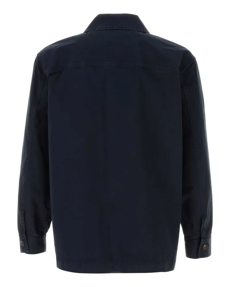 Saint Laurent Men's Embroidered Logo Denim Shirt Navy Cotton Navy