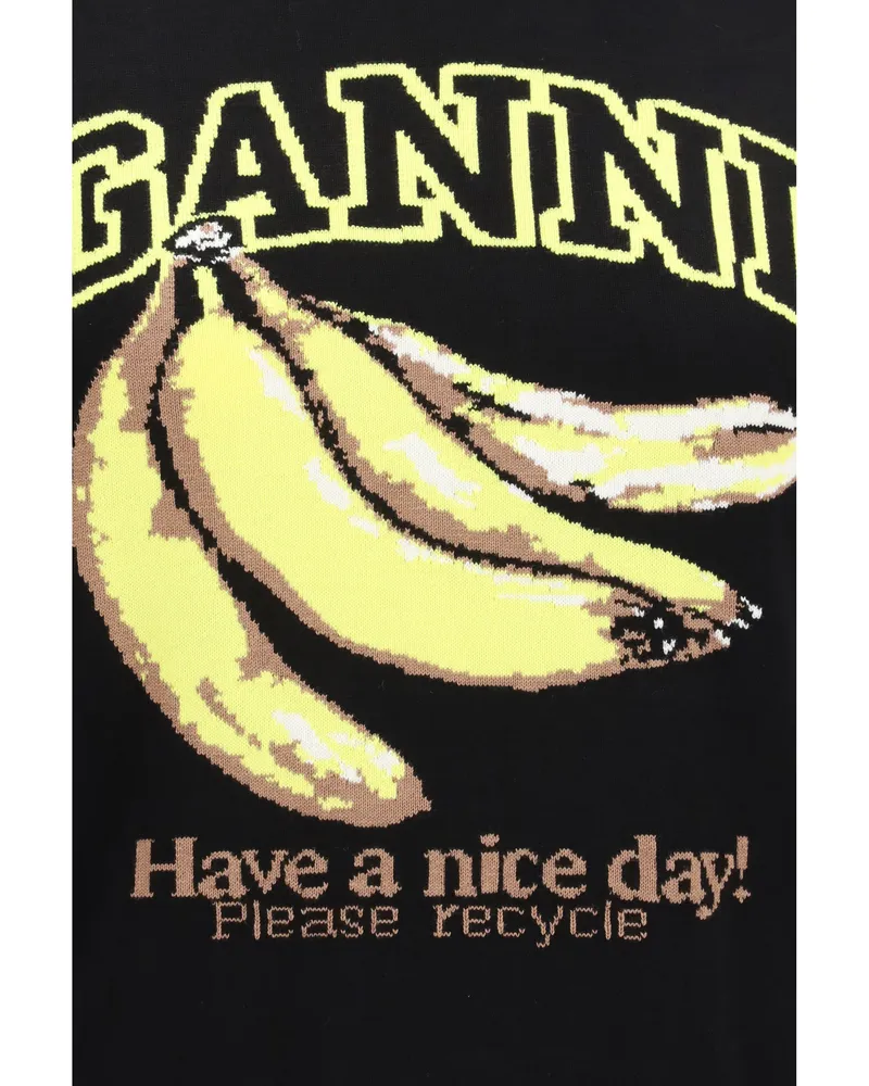 Ganni Women Sweater Banana Print Black Cotton Sweatshirts Black