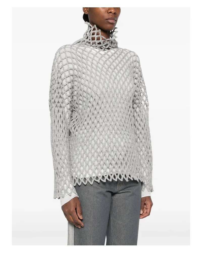 SPORTMAX Open-Knit Wool Sweater — Gray 
