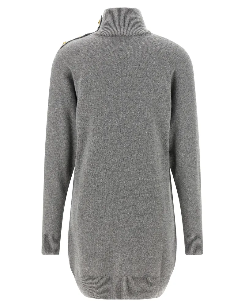 Balmain Turtleneck Wool and Cashmere Dress — Grey Gray