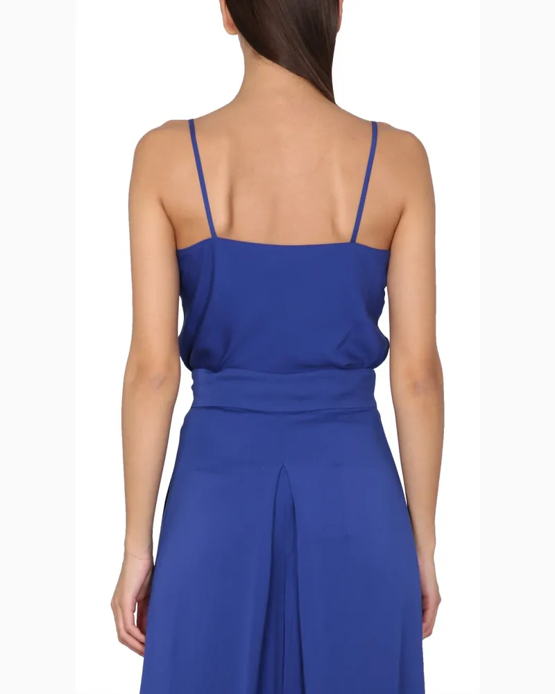 Max Mara Silk Charmeuse Tuxedo Blouse — Blue Blue