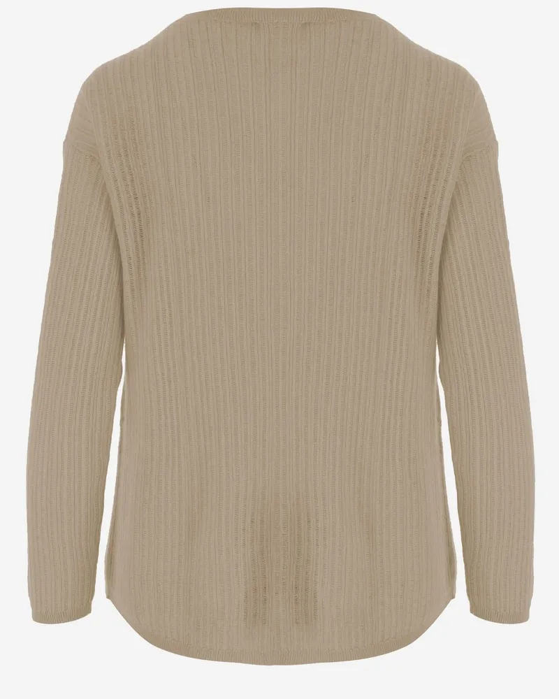 ALLUDE Women's Cashmere Sweater With Curved Hem Beige Beige