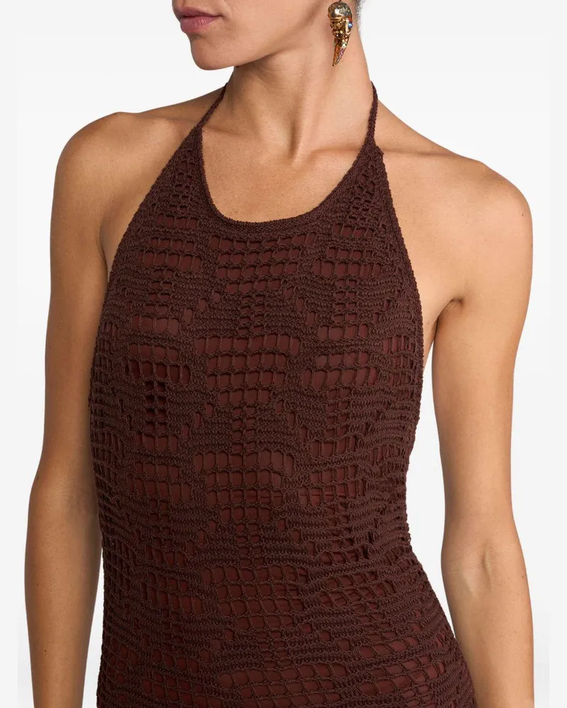 Etro Women's Dress Halter Crochet Brown Brown
