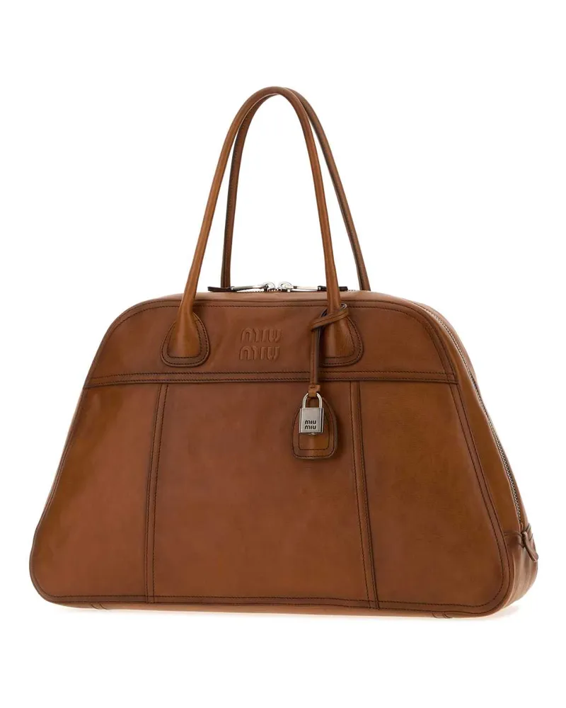 Miu Miu Women's Camel Leather Vivant Shopping Bag Cognac Borse A Mano Brown