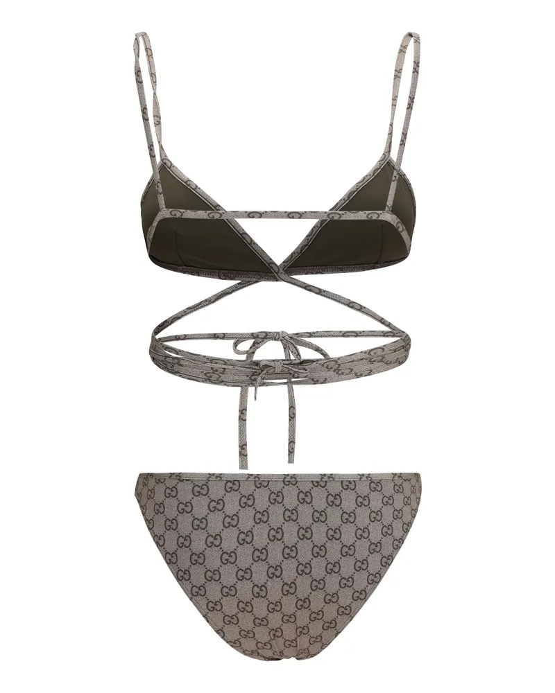 Gucci Women's Printed Stretch Jersey Bikini Beige Ebony Polyester; Elastane Swimwear Sea Clothing Beige