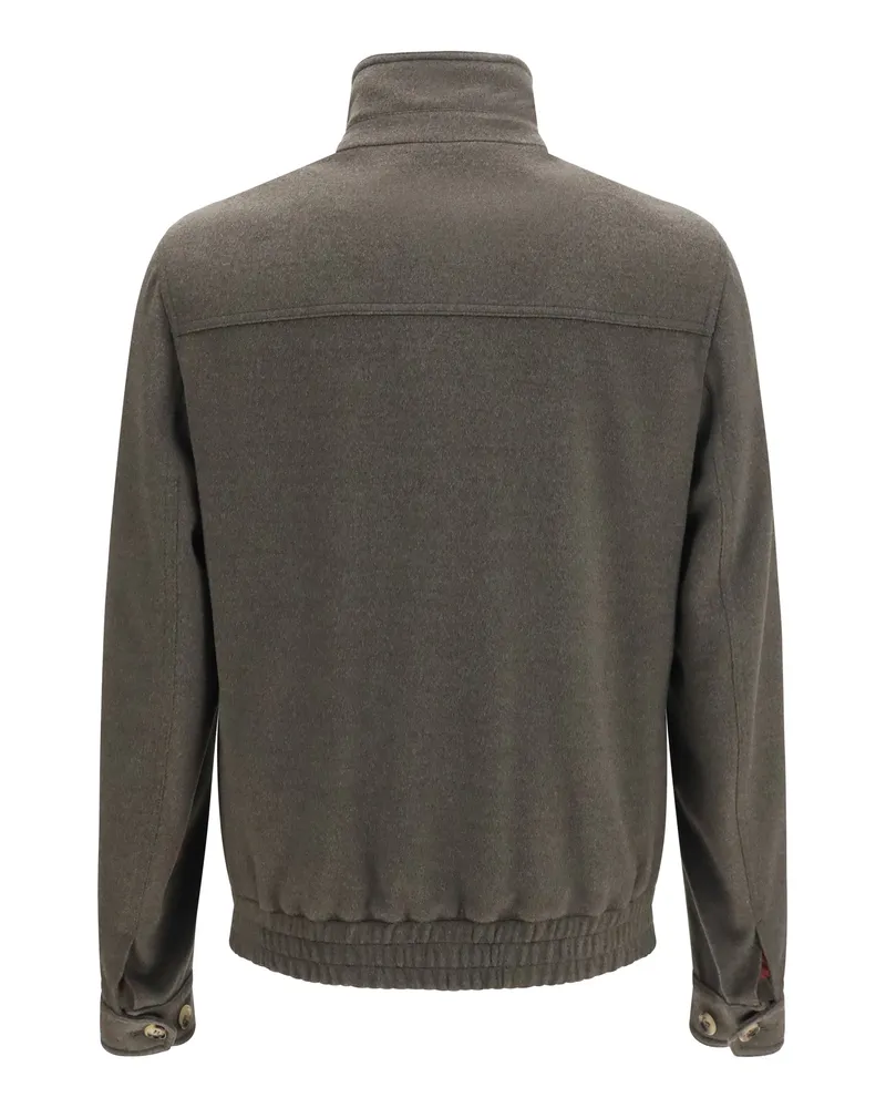 Brunello Cucinelli Men's Jacket Wool Zip With High Collar Taupe Merino Gray