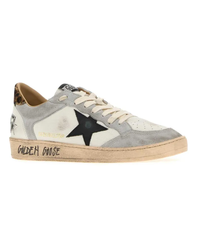Golden Goose Men's Two-Tone Leather And Suede Ball Star Sneakers Whitegreyblackleo Multicolor