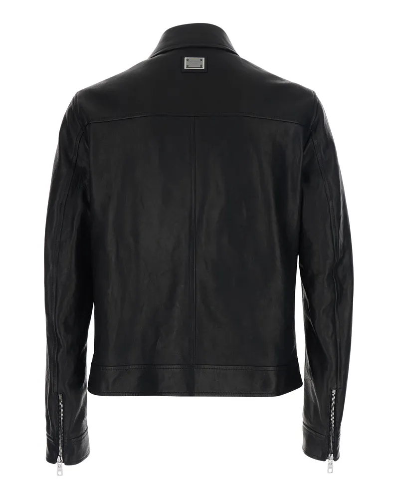Dolce & Gabbana Men's Leather Jacket Black Viscose Coat Black