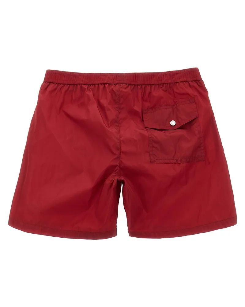 Moncler Tricolor Trim Technical Nylon Swim Shorts — Red Red