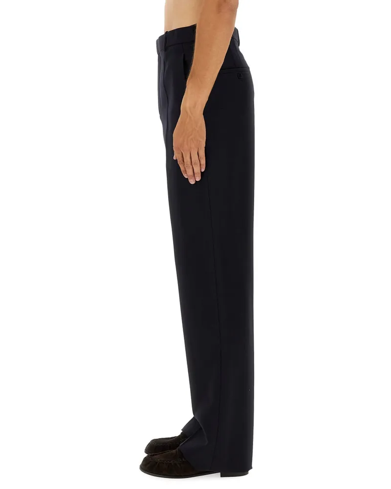 Saint Laurent Wool High-Waist Trousers — Blue Blue