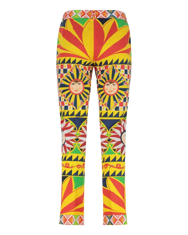 Dolce & Gabbana Women's Cropped Pants Carretto Print Cotton Trousers Multicolor