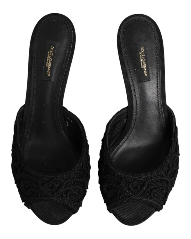 Dolce & Gabbana Women's Black Embroidered Slip On Heels Slides Shoes Co+pl+vi Black
