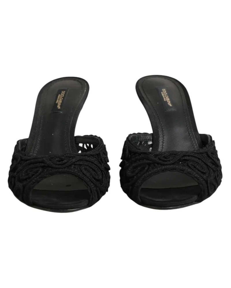 Dolce & Gabbana Women's Black Embroidered Slip On Heels Slides Shoes Co+pl+vi Black