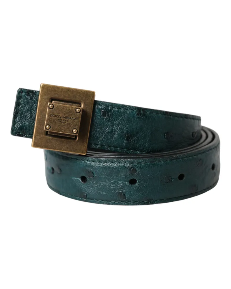Dolce & Gabbana Women's Dark Green Leather Square Metal Buckle Belt Green