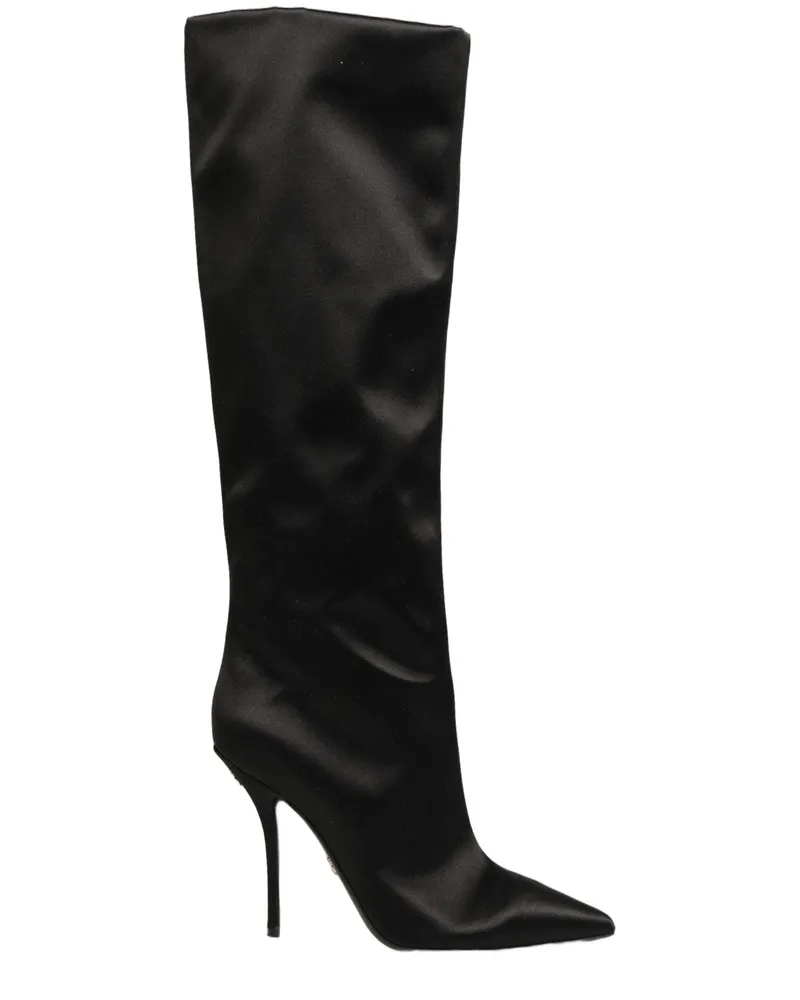 Dolce & Gabbana Women's Black Satin Knee High Stiletto Boots Shoes Silk Viscose Black