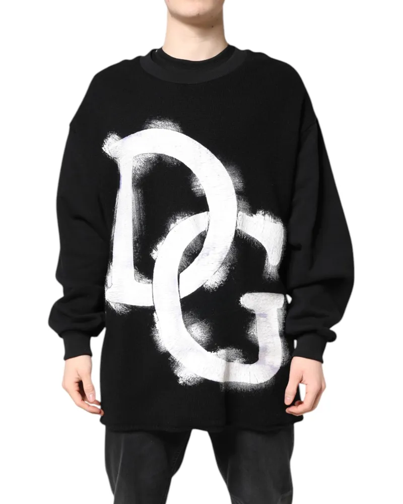 Dolce & Gabbana Men's Logo-Print Cotton Sweatshirt Black Polyester Sweatshirts Black