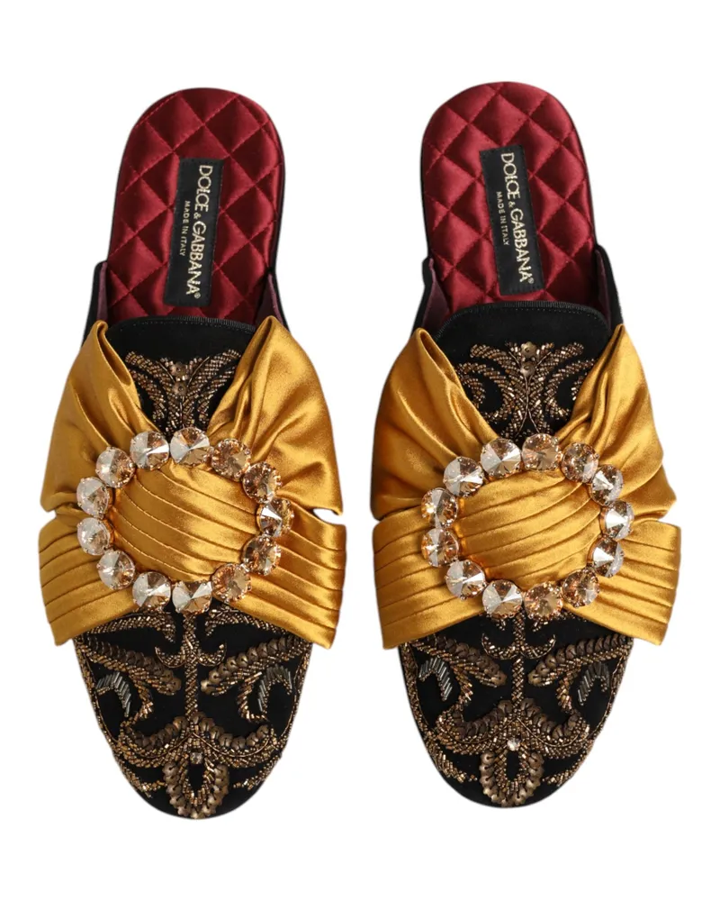 Dolce & Gabbana Women's Multicolor Embellished Flat Sandals Shoes Leather Cotton Silk Viscose Multicolor