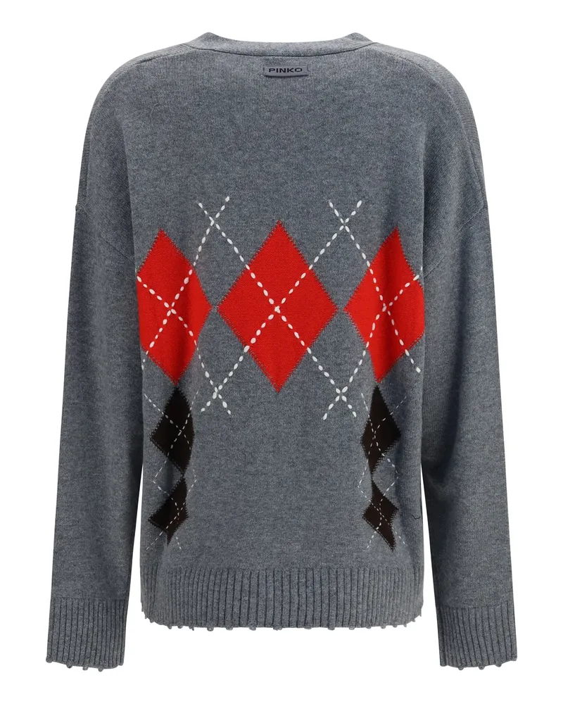 Pinko Women's Bristol Wool And Cashmere Diamond Cardigan Grigio-Marrone Grigio/marrone Sweater Gray