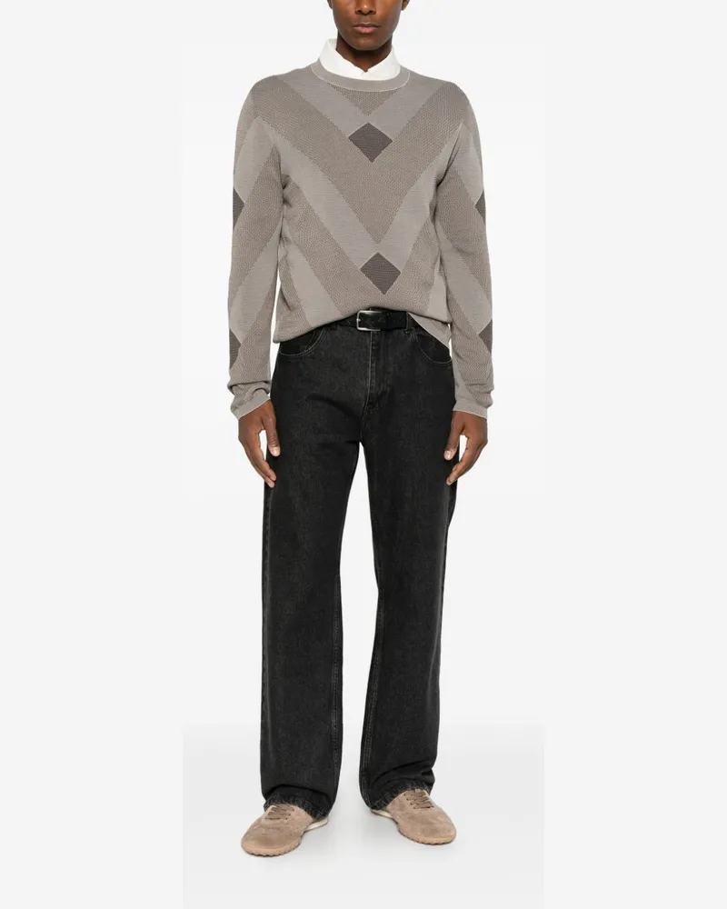 Emporio Armani Geometric-Patterned Cotton Sweater — Beige Beige