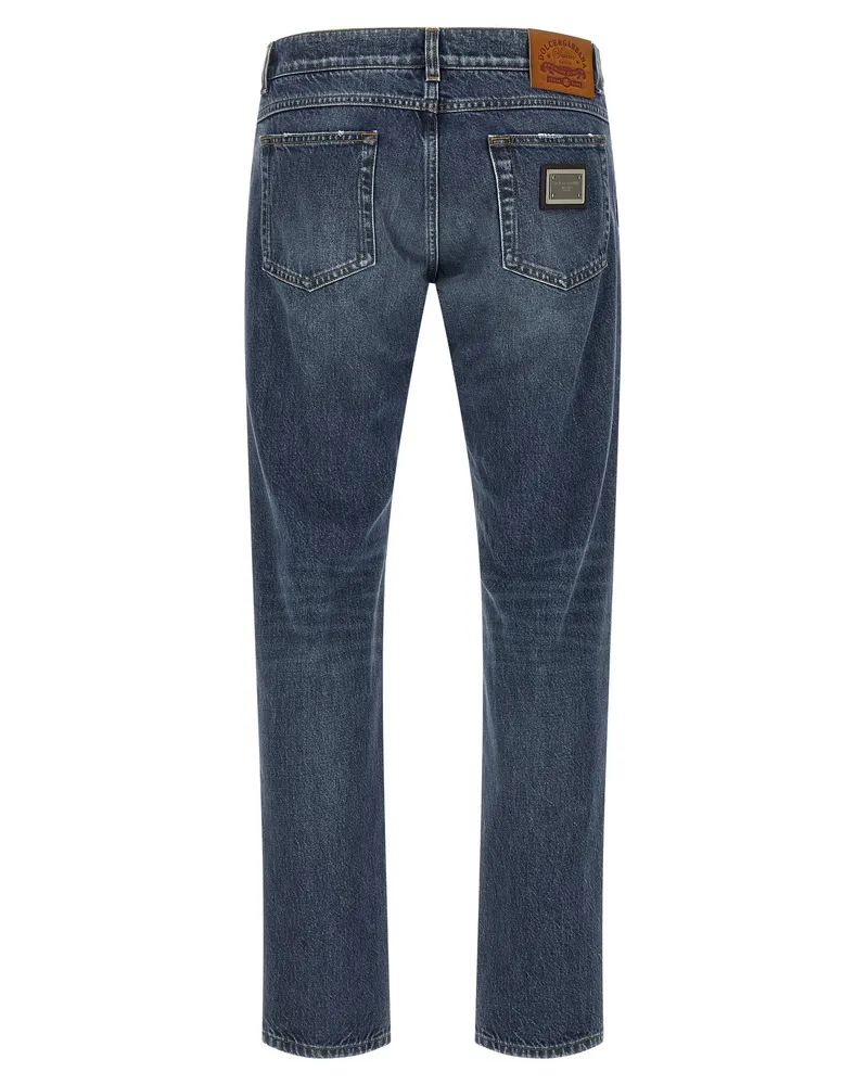 Dolce & Gabbana Men's Blue Cotton Straight-Leg Jeans Clothing Blue