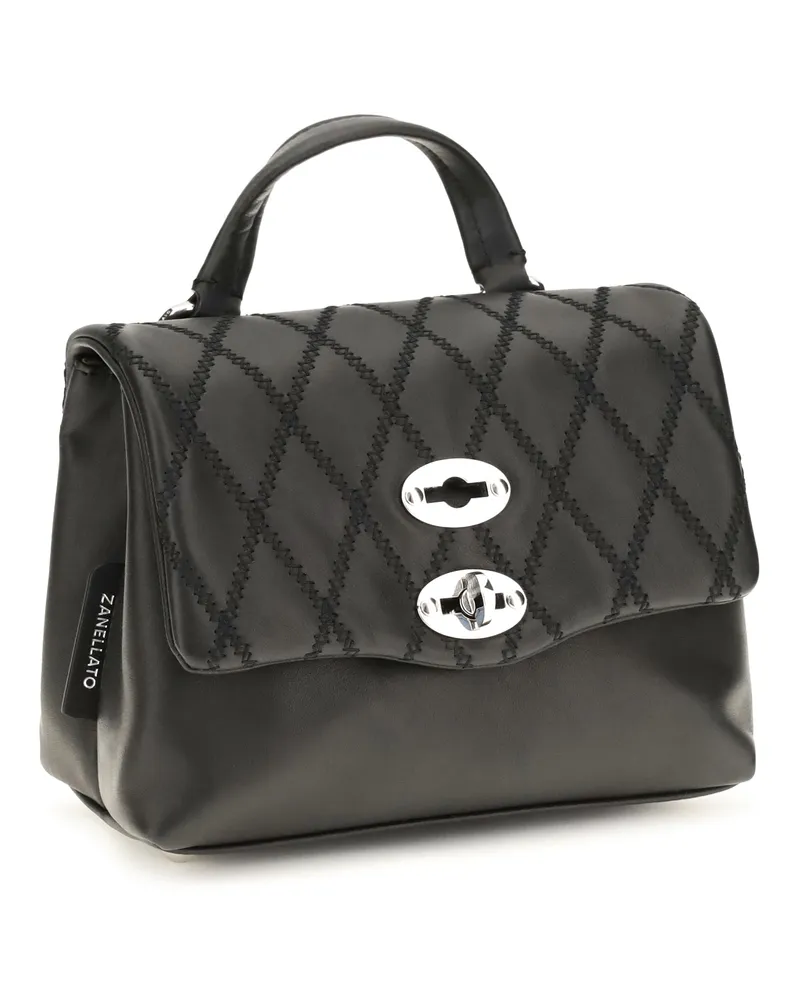 Zanellato Women's Mini Postina Tramè Leather Top Handle Bag Black Riso Venere Calf Bos Taurus Shoulder Hand Black
