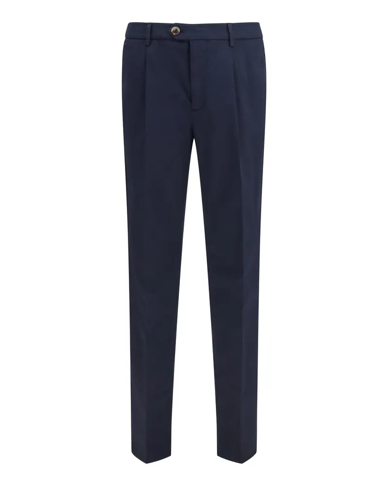 Brunello Cucinelli Men's Cotton-Blend Chino Pants Navy Trousers Navy