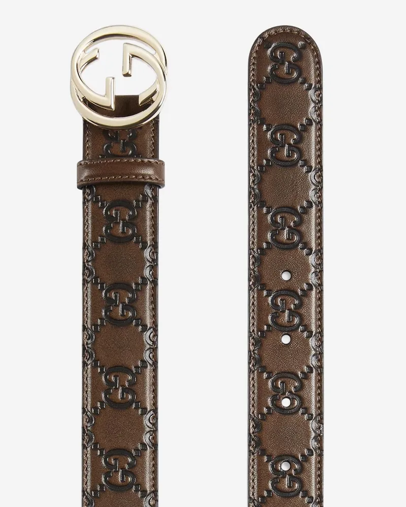 Gucci Women's Crossed Buckle Leather Belt Brown Brown