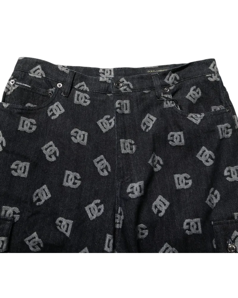 Dolce & Gabbana Black Monogram Denim Cargo Men Bermuda Short Cotton Elastane Black