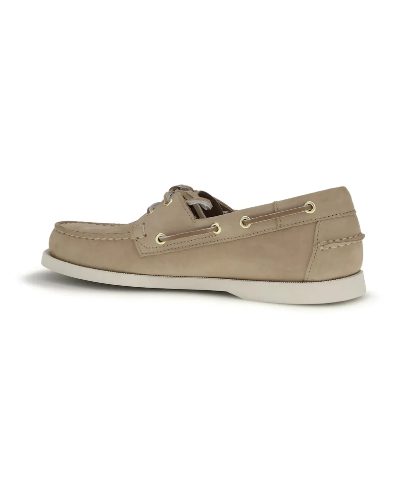 Sebago Men's Loafers Portland Nubuck Beige-Camel Calf Leather Lace-Up Shoes Beige/camel Flat Beige