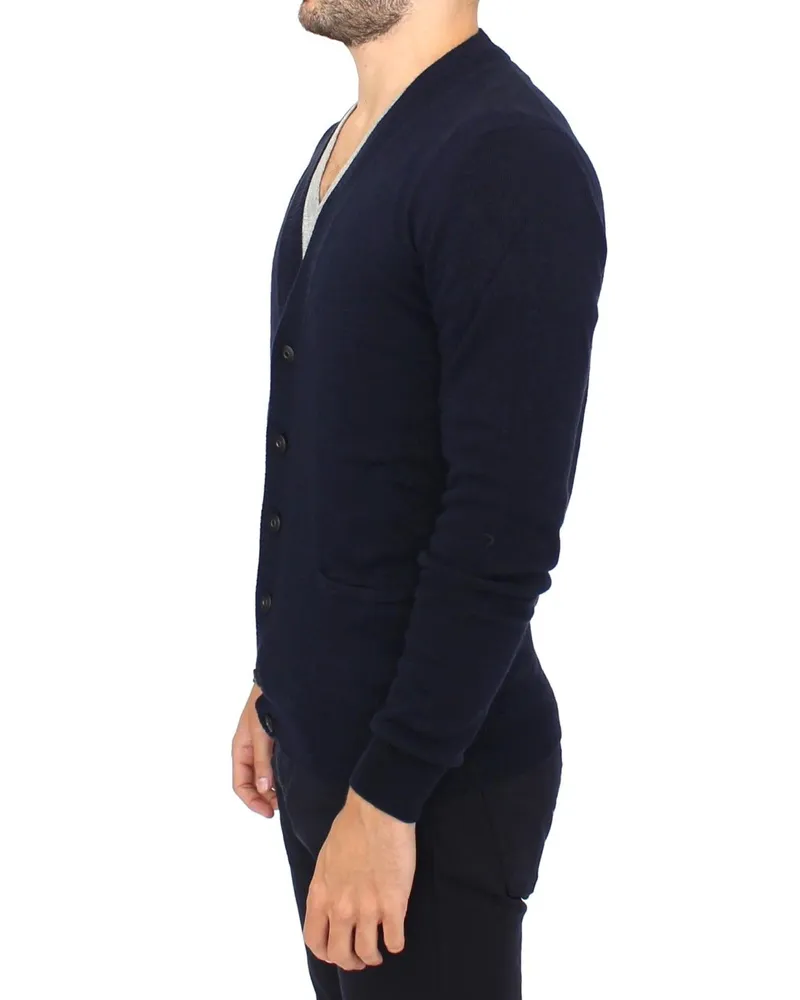 Ermanno Scervino Men's Blue Wool Cashmere Cardigan Pullover Sweater Rayon Clothing Navy