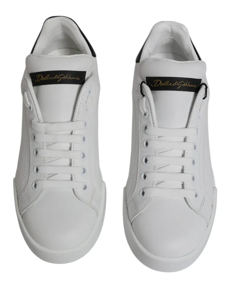 Dolce & Gabbana Women's White Leather Classic Low Top Sneakers Shoes Black-White Calf Black/white White