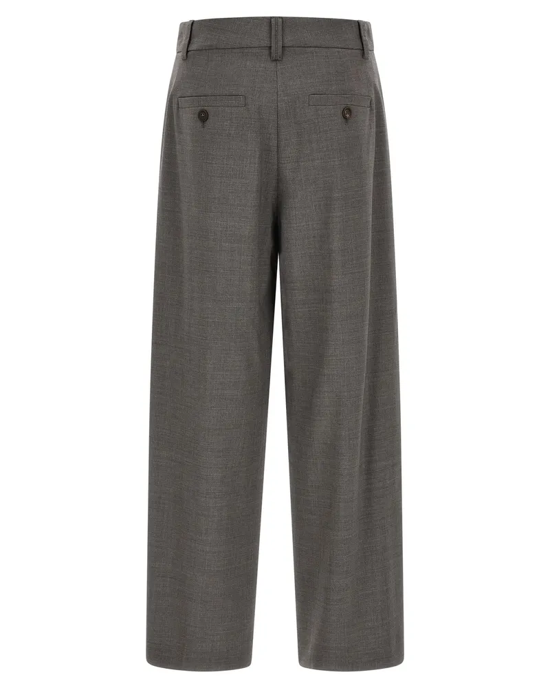Brunello Cucinelli Virgin Wool Wide-Leg Trousers — Grey Grey