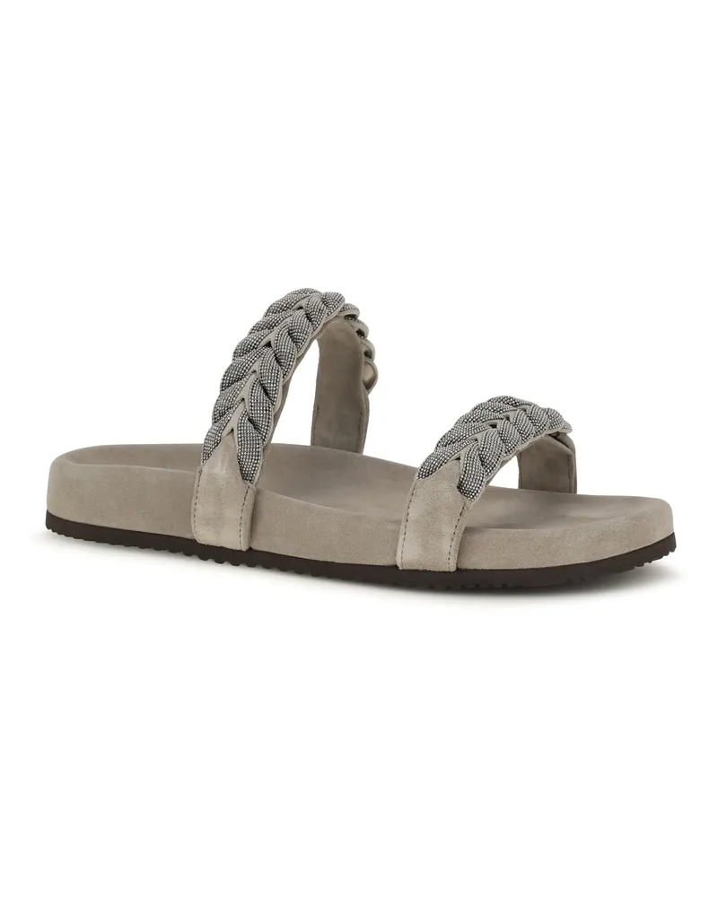 Brunello Cucinelli Women's Laurel Leaf Monili-Embellished Slides Ice Sandal Beige