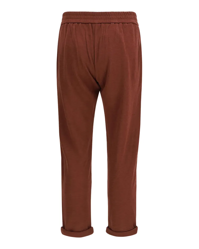 Brunello Cucinelli Women Pants With Embellishments Bordeaux-Feather Cotton; Polyamide; Silk Bordeaux/feather Trousers Burgundy
