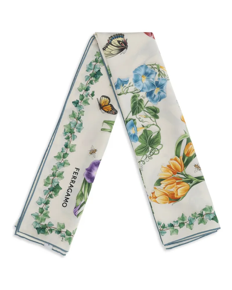 Ferragamo Women's Eden Print Silk Scarf Avorio-Azzurro Avorio/azzurro Scarfs Multicolor
