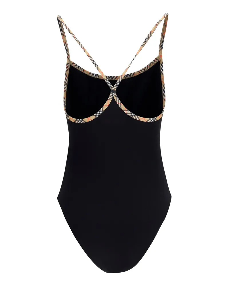 Burberry Women's Check Trim Swimsuit Black Polyamide; Elastane Swimwear Sea Clothing Black