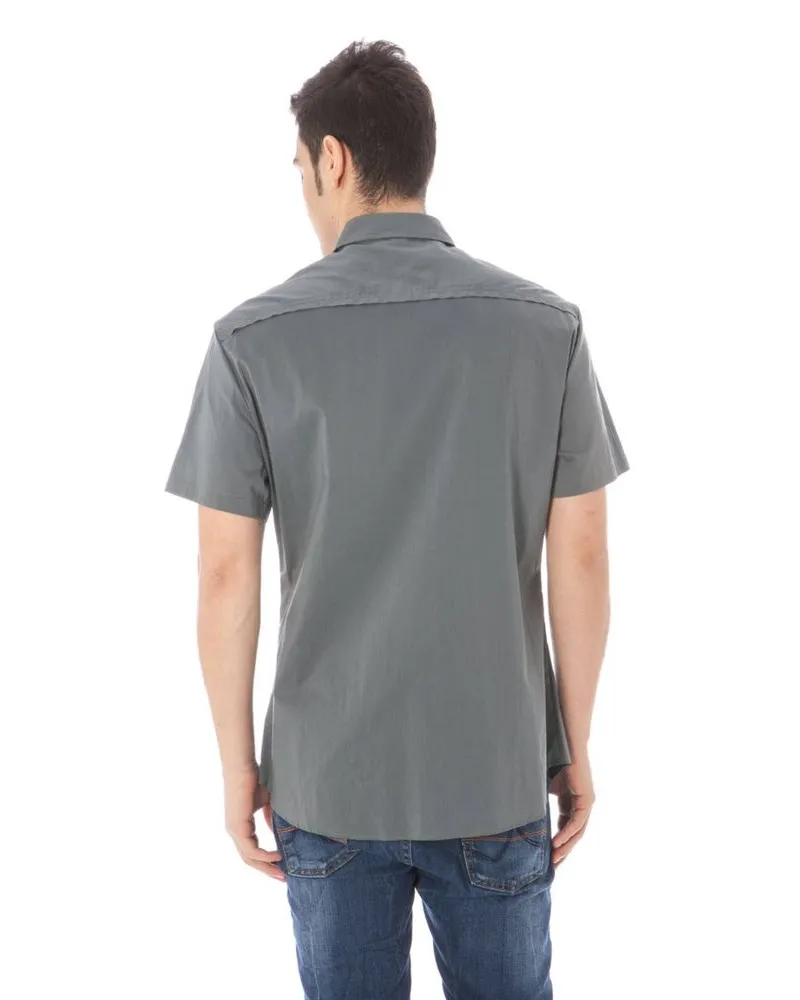 CoSTUME NATIONAL Gray Cotton Mens Shirt With Italian Collar Gray