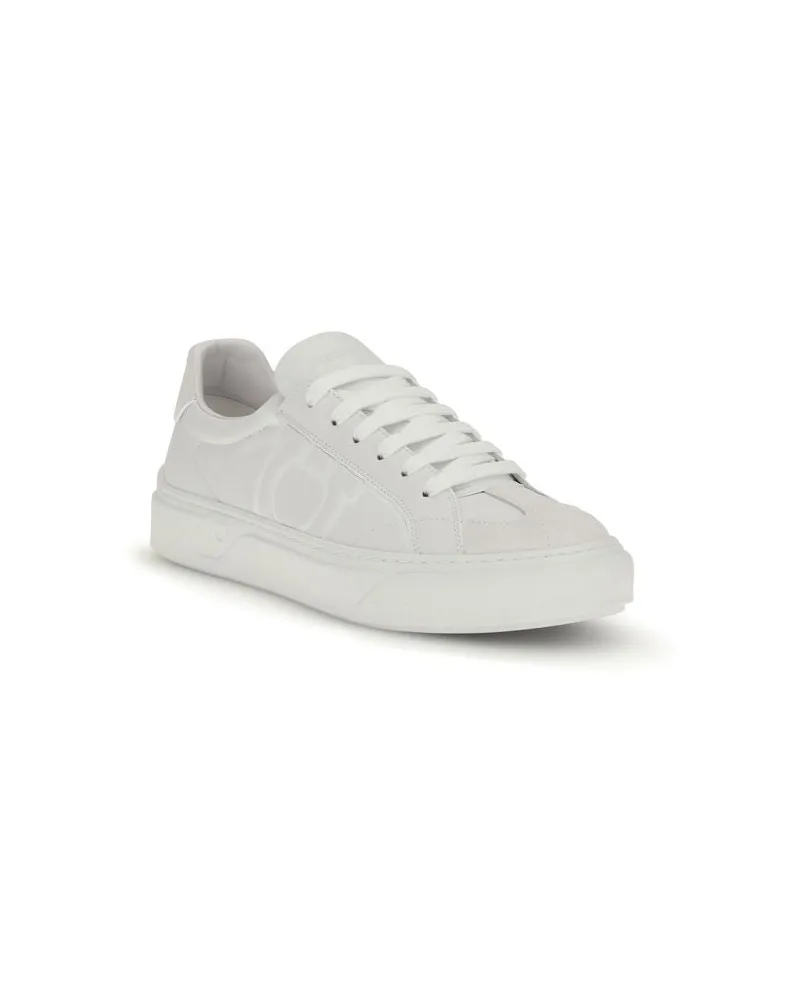 Ferragamo Men's White Calf Leather Bos Taurus Sneakers White
