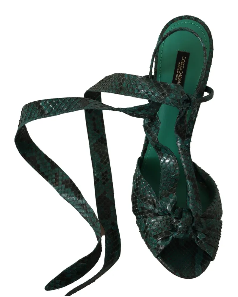 Dolce & Gabbana Women's Green Python Strap Sandals Heels Shoes Exotic Leather Green