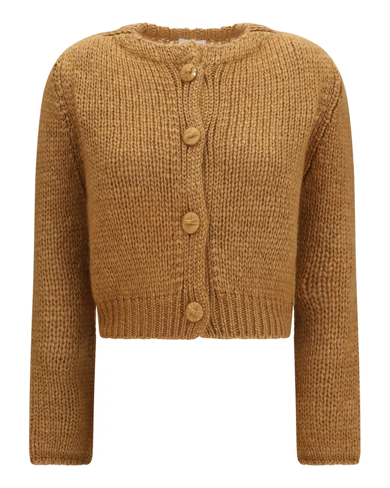 forte_forte Women's Chunky Knit Cardigan With Buttons Heliodore Silk Sweater Beige
