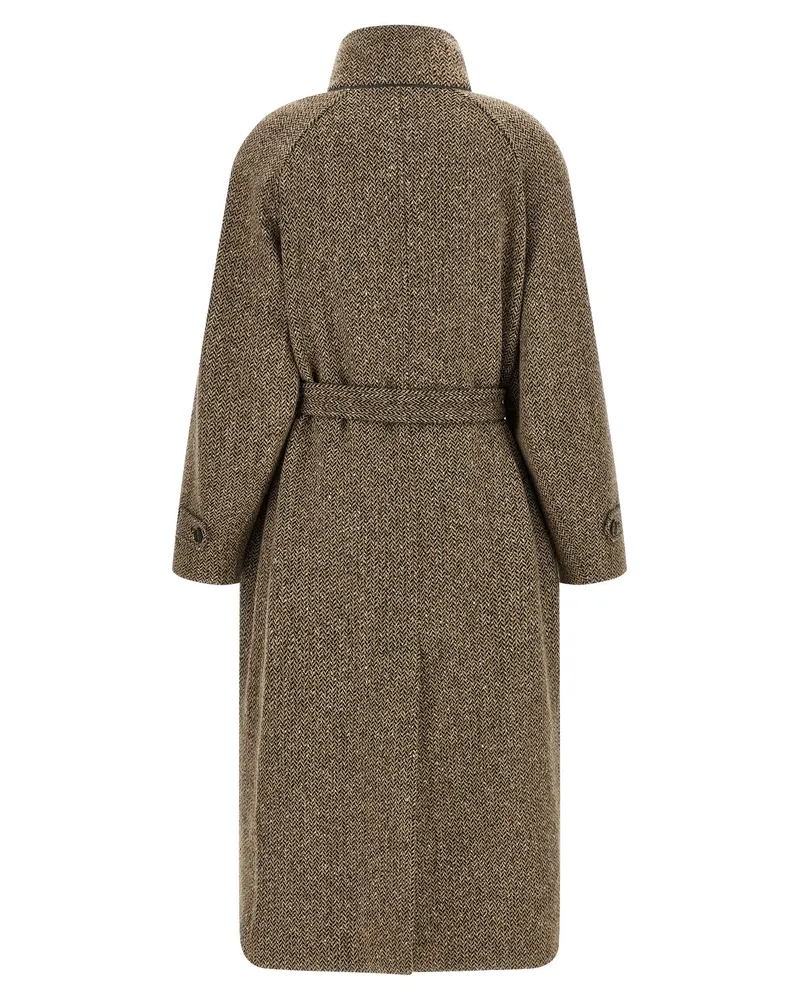 Brunello Cucinelli Virgin Wool Herringbone Coat — Brown Brown