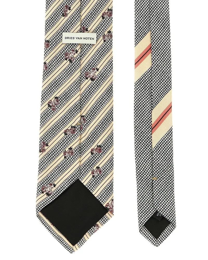 Dries van Noten Jacquard Silk Diagonal Stripe Necktie — Cream Cream