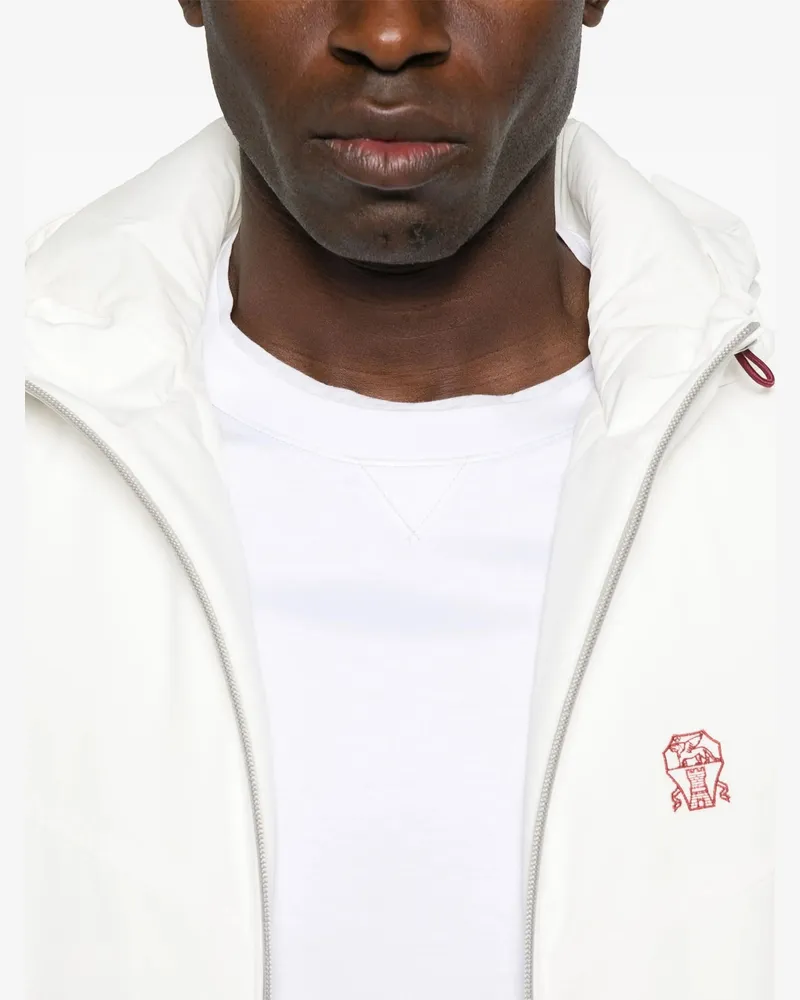 Brunello Cucinelli Men's Embroidered-Logo T-Shirt Ss26 M White