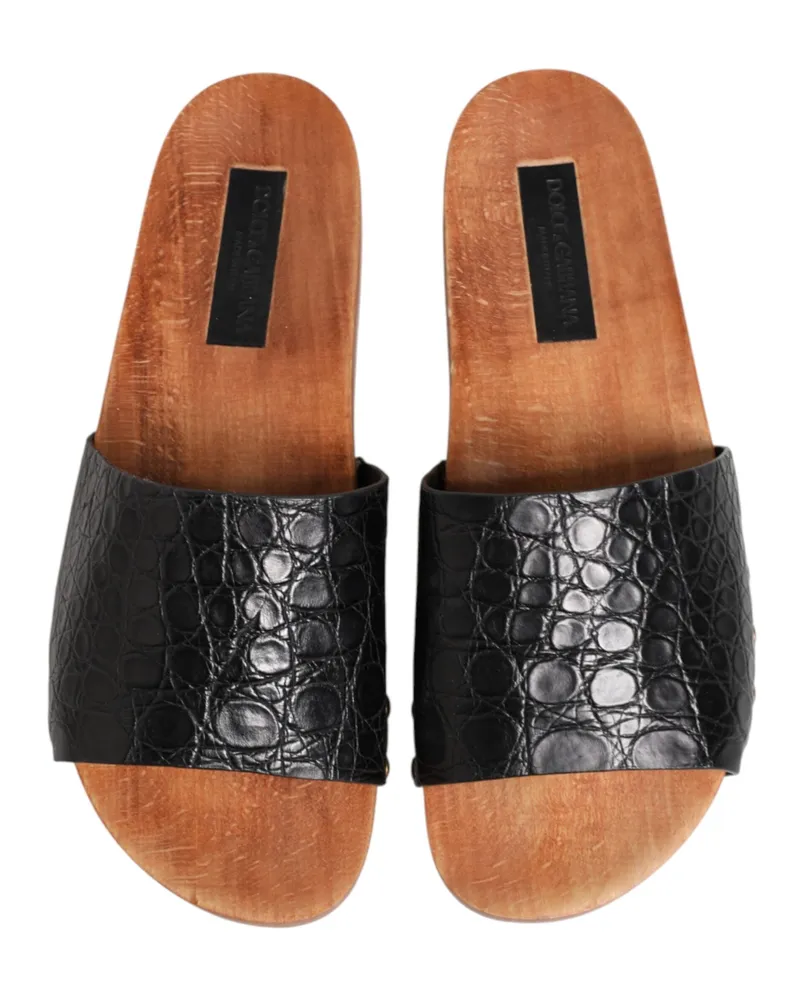 Dolce & Gabbana Men's Black Brown Leather Slides Sandals Shoes And 100iman Black