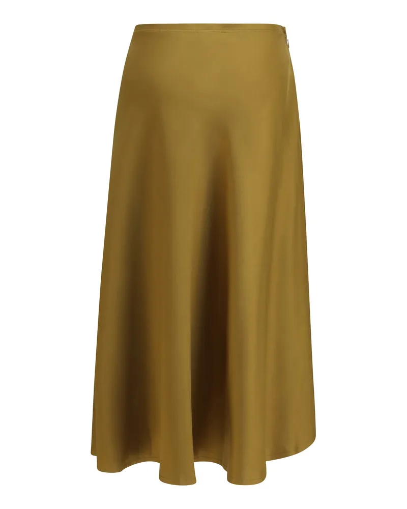 Ganni Women's Satin Midi Skirt Ecru Olive Acetate Green