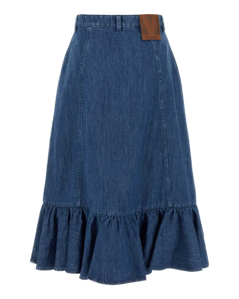 Valentino Garavani Women's Denim Skirt Mediumbluedenim Exterior: Cotton Linen Gonne Blue