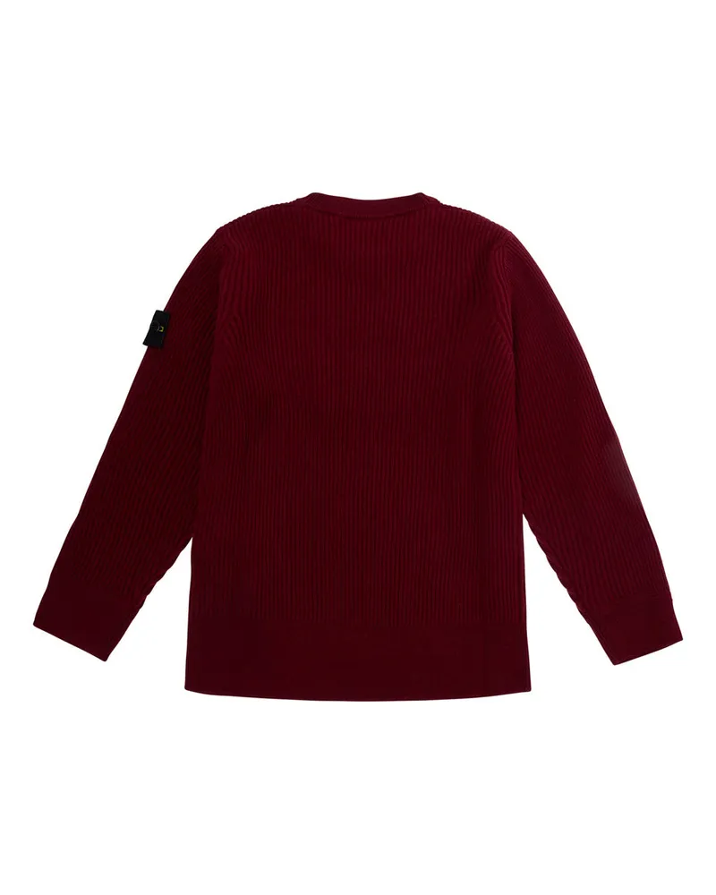 Stone Island Boys' Crew Neck Sweater With Red Patch Tops Top Burgundy