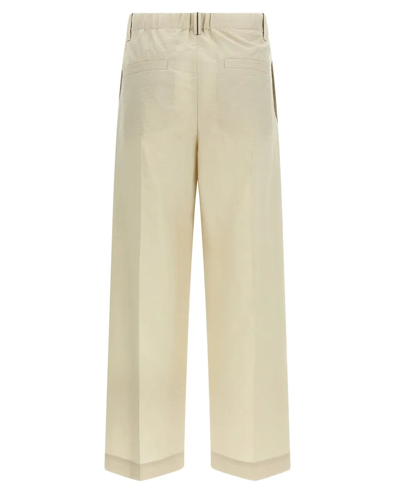 Brunello Cucinelli Cotton-Blend Pleated Trousers — Cream Cream