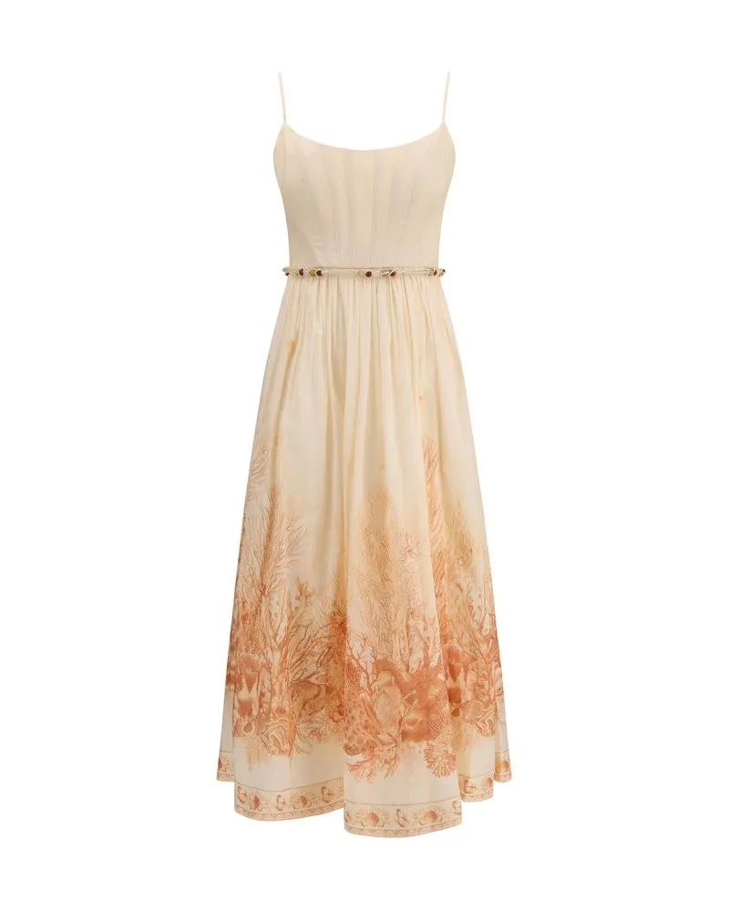 Zimmermann Wanderlust Corset Midi Dress — Beige Beige