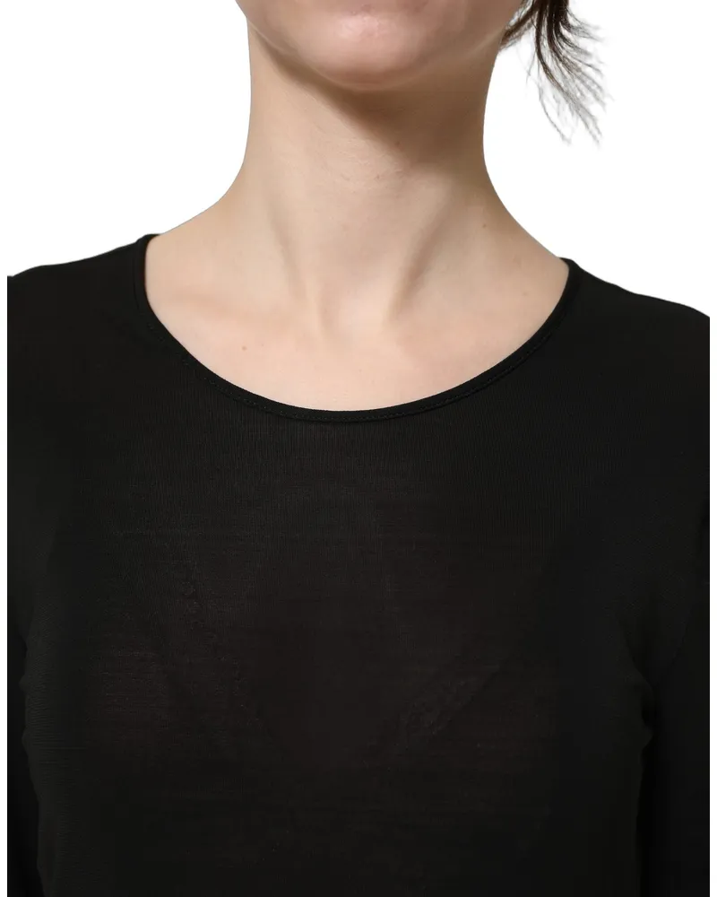 Dolce & Gabbana Women Black Cotton Long Sleeves Sheath Maxi Dress Nylon Elastane Black
